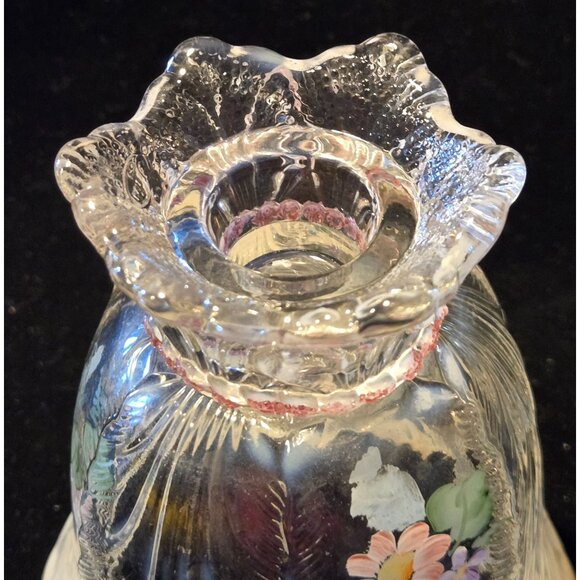 Vintage Hand-Painted Clear Glass Tulip-Style Candle Holders With Floral Design - Picture 6 of 10